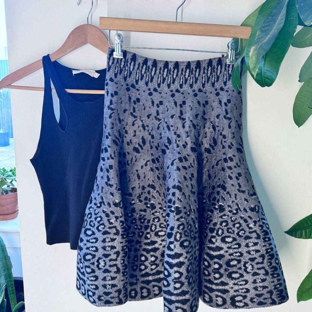 ALAÏA Paris Leopard Knit Skater Skirt Size 38 Made in Italy Designer Flare
